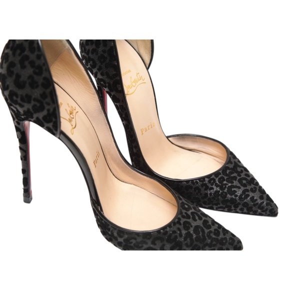 CHRISTIAN LOUBOUTIN Black Pumps D'Orsay IRIZA Leopard Velvet Fabric 37.5 $800 - Picture 11 of 16